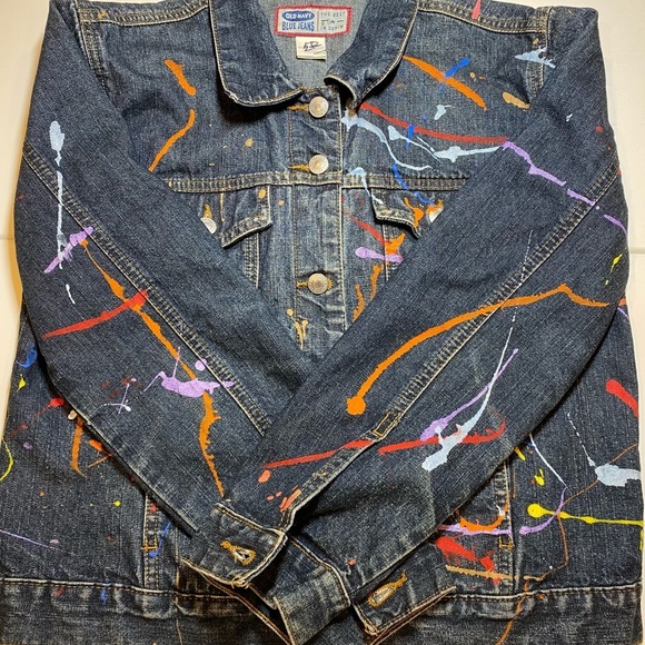 OLD NAVY HAND PAINT BLUE  JEAN JACKET     SIZE M - Picture 1 of 7